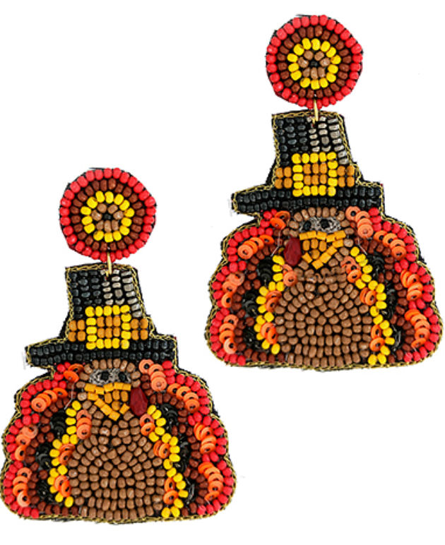 Beaded Thanksgiving Turkey Earrings