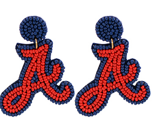 Navy & Red Beaded "A" Earrings