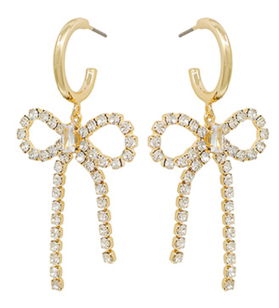 Gold Crystal Bow Drop Earrings