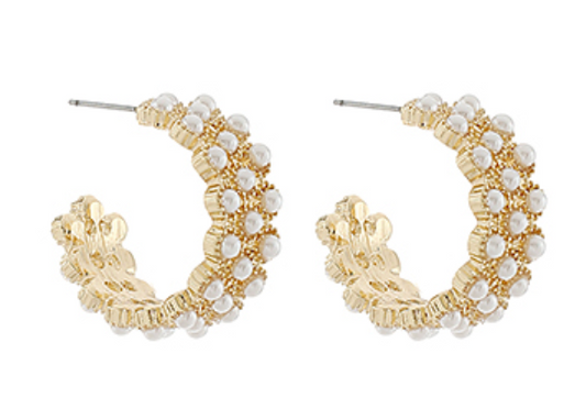 Gold Pave Pearl Hoops