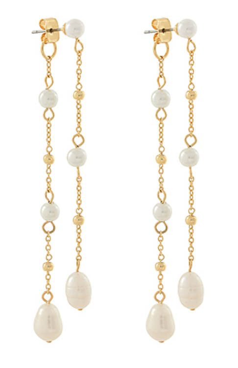 Gold Pearl Double Earrings