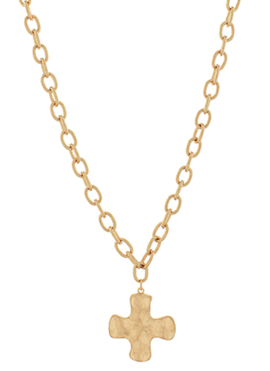 Gold Hammered Cross Necklace
