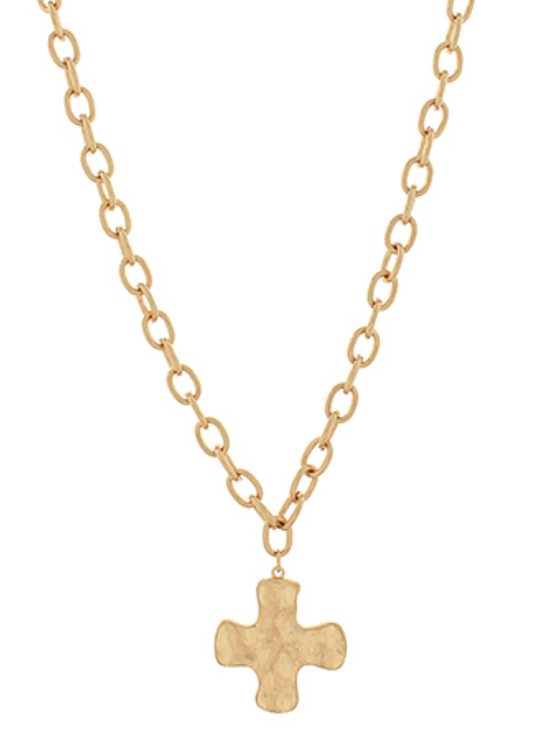 Gold Hammered Cross Necklace