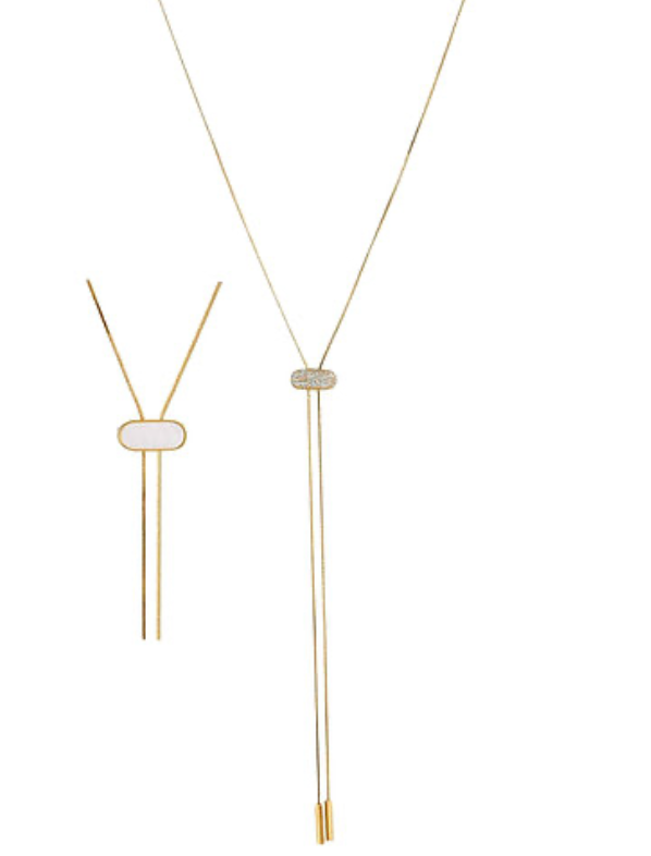 Gold Oval Y Shape Necklace