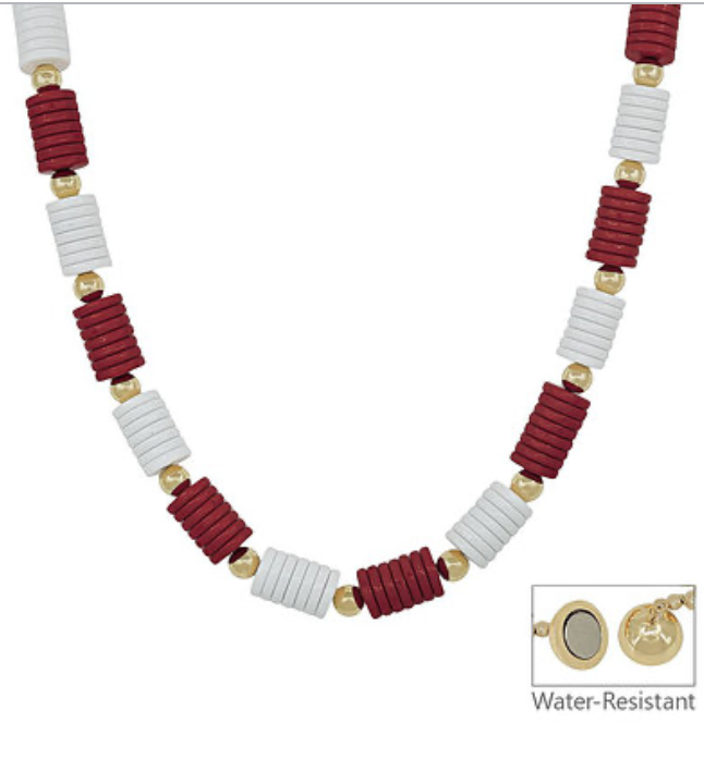 Burgundy & White Bead Necklace