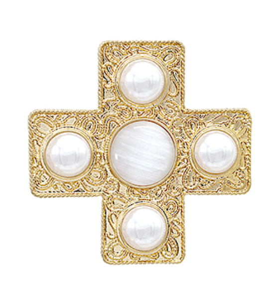 Byzantine Pearl Cross Brooch