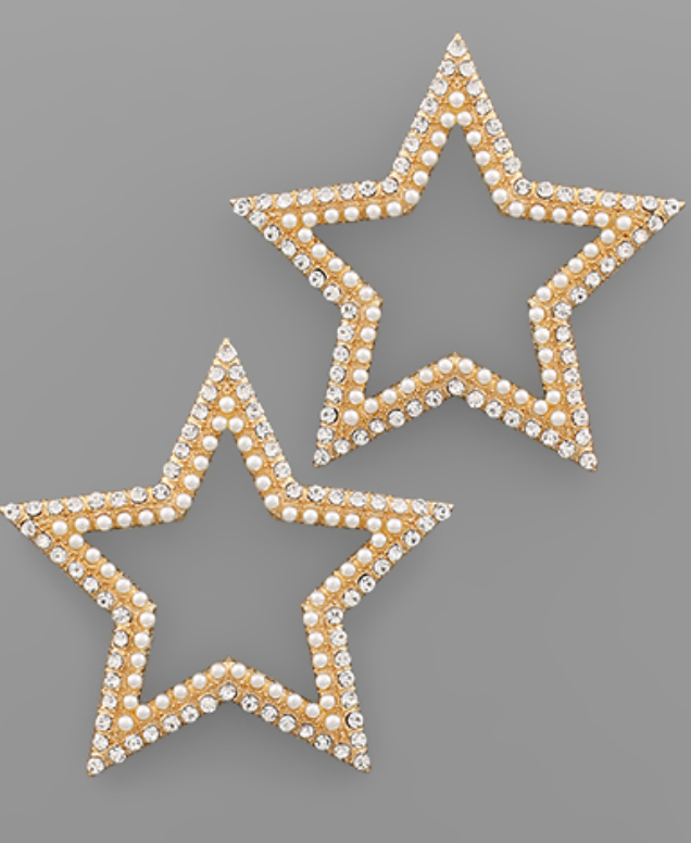 Gold Pearl Star Earrings