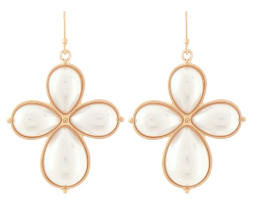 Floral Pearl Cross Earrings