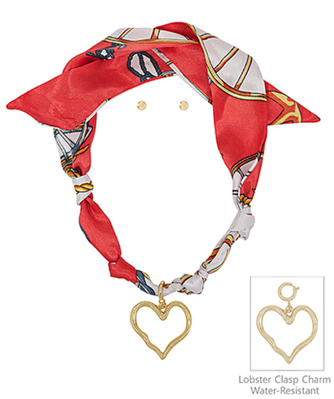 Heart Outline Scarf Necklace Set