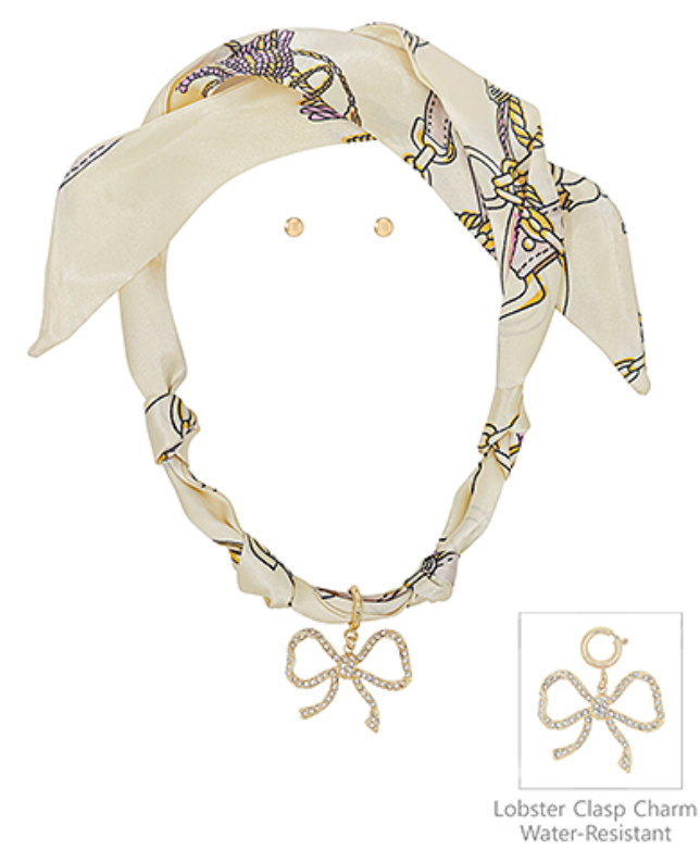 Ribbon Charm Scarf Necklace Set