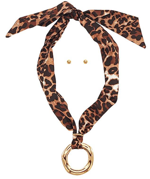 Circle Leopard Scarf Necklace Set