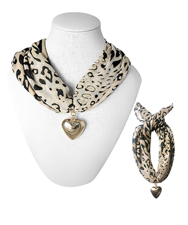 Heart Leopard Scarf Necklace