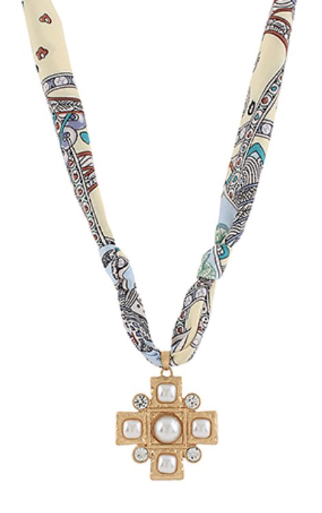 Gold Cross Pendant Scarf Necklace