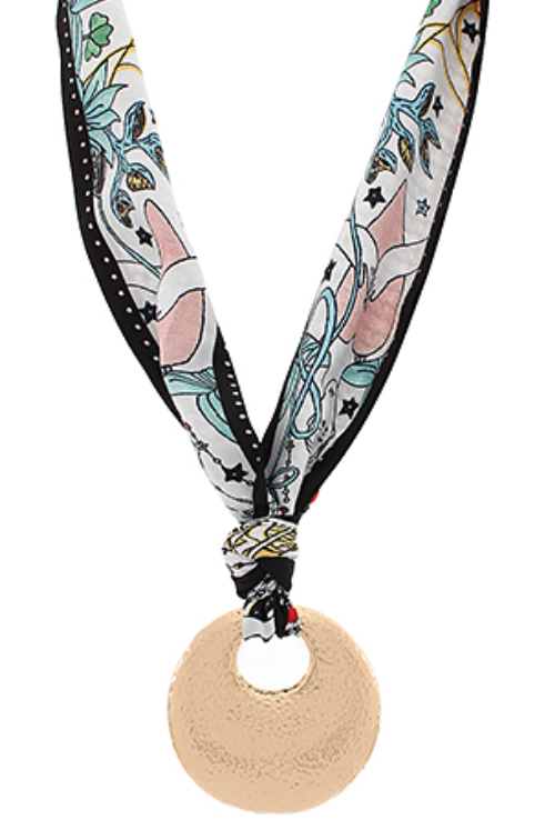 Textured Round Pendant Scarf Necklace