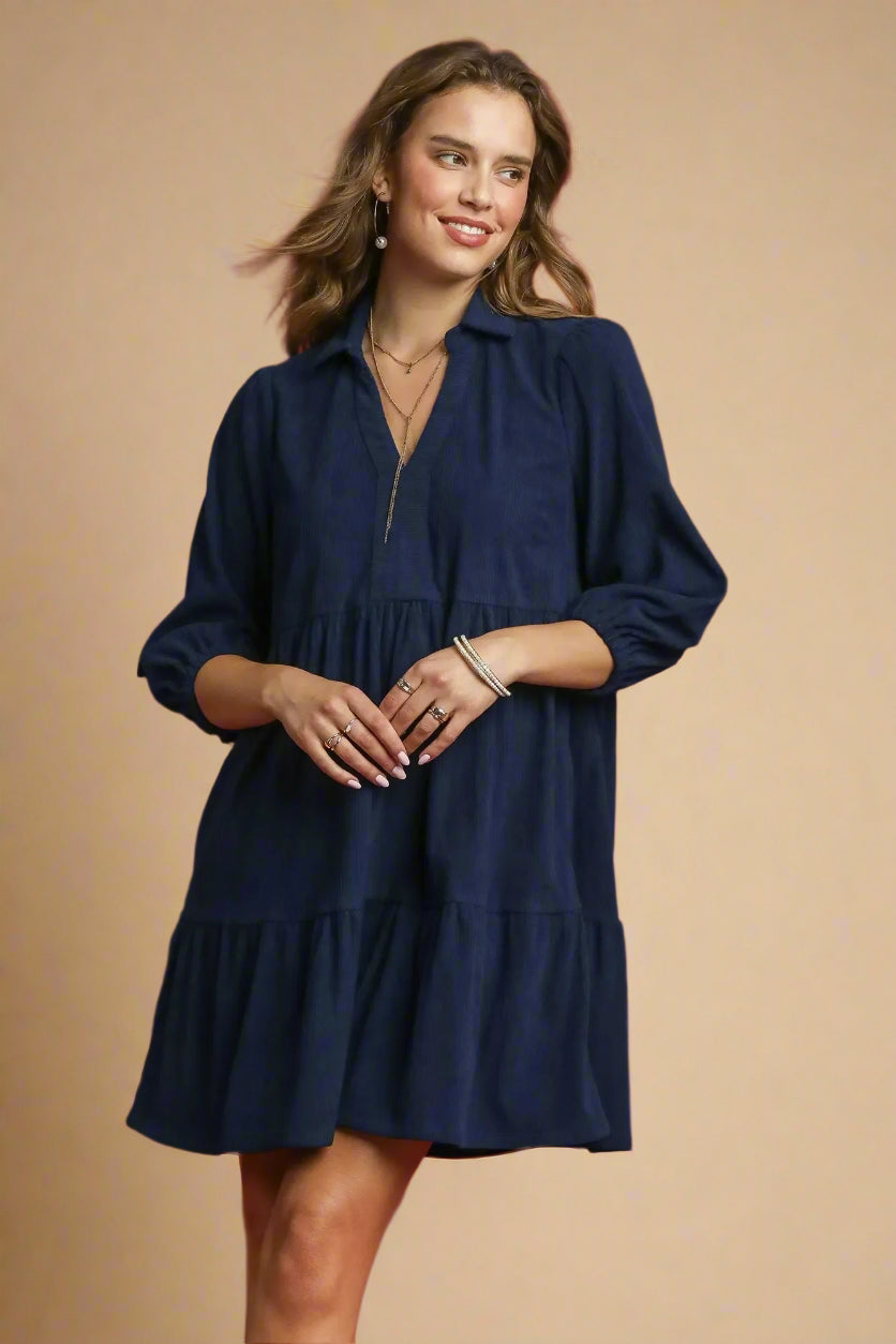 Navy Corduroy Babydoll Dress